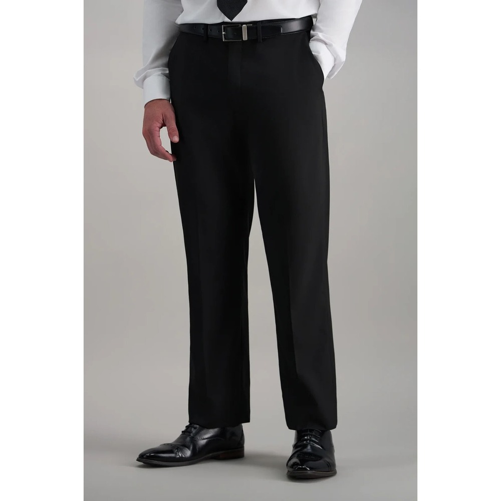 Haggar Mens Classic-Fit Solid Flat Front Dress Pants Black 32W 32L